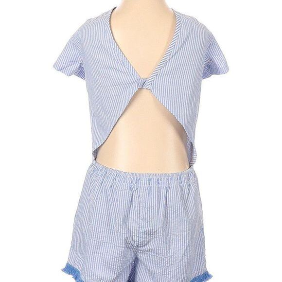 Excellent 7 For All Mankind Blue White Stripe Romper Rear Cut-Out Women’s XL - Picture 7 of 8